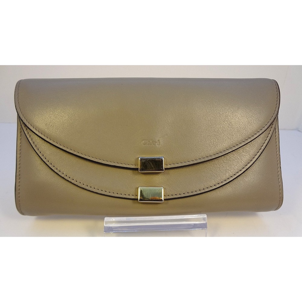 Chloé Portefeuil Double Flap Long Wallet Motty Grey‎ Leather Gold Hardware